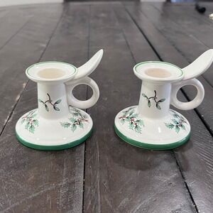 Spode Christmas‎ Tree Chamberstick Candle Holders Set of 2 Holly Berry England